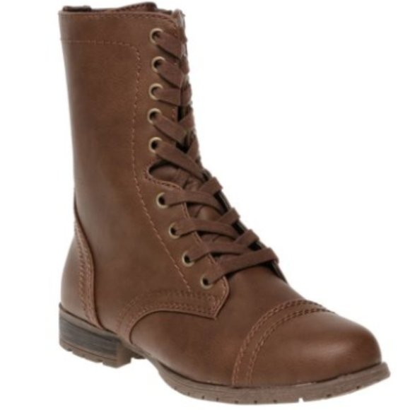 Shoes - Boot Combat Brown Lace Up Zip NEW